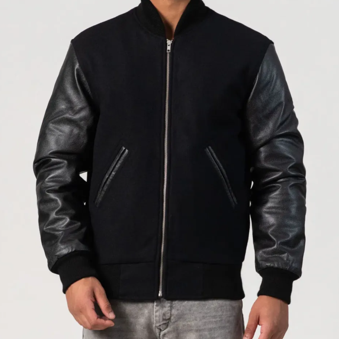 Black Melton Wool Body with Cowhide Sleeves