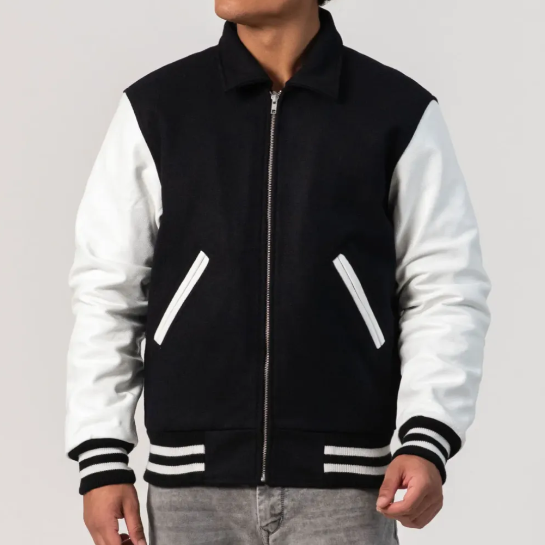 Black Wool Body and White Leather Sleeves